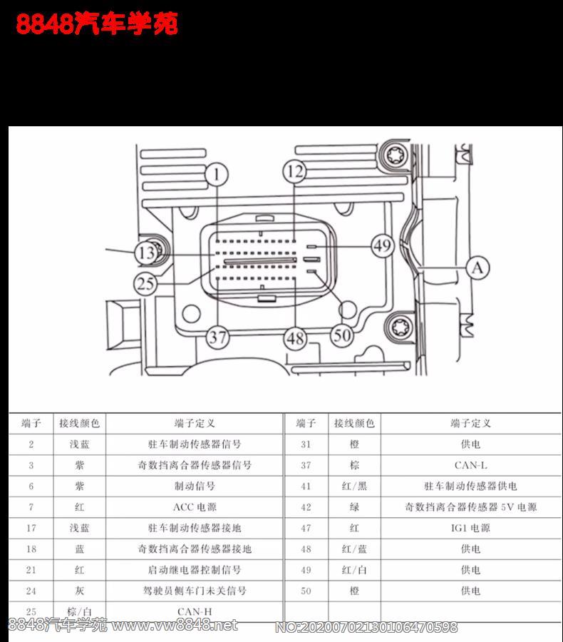 广汽传祺G_DCT七速干式双离合变速箱端子图50针